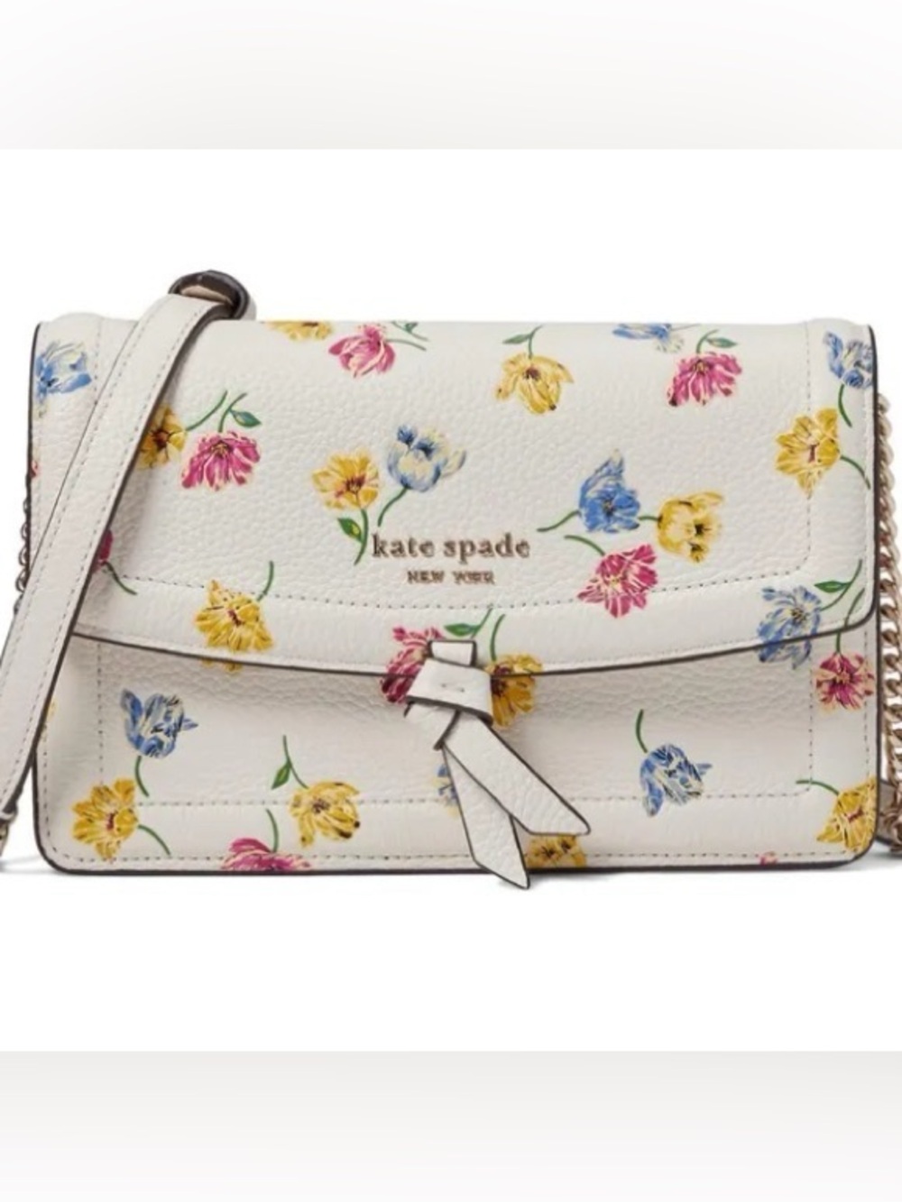 Kate Spade Knott Tulip Toss Floral Pebbled Leather Flap Crossbody Bag